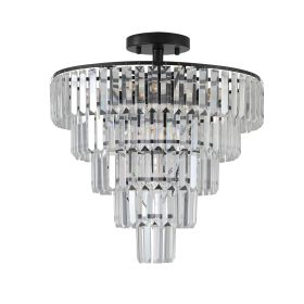 20" Black Crystal Chandelier Ceiling Light, Modern Luxury 10-Light Flush Mount Light Fixture, Elegant Home Lighting for Living Room, Dining Room