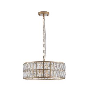 18" Golden Modern Crystal Drum Chandelier, 6-Light Pendant Lighting Fixture with Metal Frame for Living Room, Dining Room