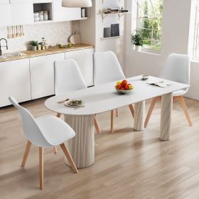 Set of 4 Dining Chairs, Mid-Century Modern Style, PU Leather Padded Seat, Durable Wooden Leg, 22.83"W x 19.09"D x 32.87"H,White