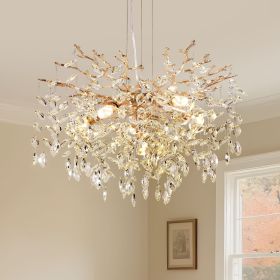 Modern Tree Branch Crystal Chandelier Luxury Gold Crystal Pendant Lighting 23.6" Contemporary 6-Light Chandeliers for Dining Room Kitchen Bedroom