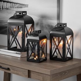 Decorative Black Metal Pillar Candleholder Lantern, 14", Large
