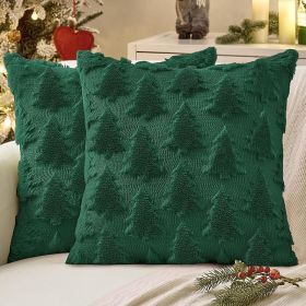 Christmas Throw Pillow Covers Dark Green Christmas Decorations Set of 2 Xmas Tree 18x18 Pillow Covers Soft Plush Faux Wool Pillowcases Holiday Fe