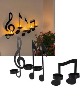 Topyond Wall Candle Holder, Music Note Wall Sconces with 4 Candlesticks, Durable Iron Black Wall Mounted Candle Holders for Home Decor, Weddings