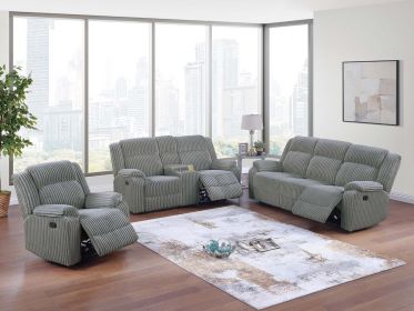 Sofa Loveseat w Console And Recliner Chair Smoke Fur Like Corduroy 3pc Motion Sofa Set Living Room