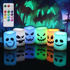 Halloween Flameless Votive Candles Color Changing with Remote Timer, Battery Operated LED Tealight Candles for Halloween Home Decoration Gifts(6