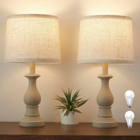 Vintage Table Lamp for Living Room Bedroom, 18.5" Farmhouse Bedside Lamps Nightstand Lamp Set of 2, Table Lamps with Oatmeal Linen Lamp Shades