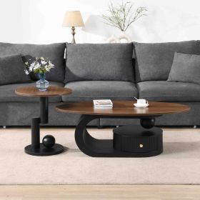 Luxury Nesting Coffee Table Set of 2, Tables with Storage for Living Room, Oval and Round Table Set, Black Center Table, Cocktail Table, Side Tab