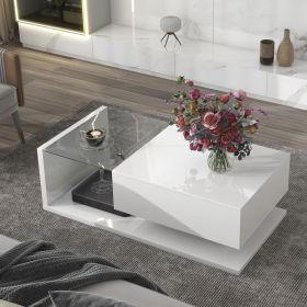 [VIDEO provided] ON-TREND Modern Coffee Table with Tempered Glass, Wooden Cocktail Table with High-gloss UV Surface