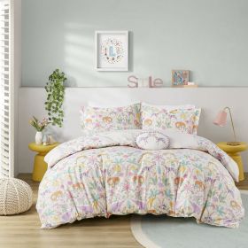 Full/Queen Floral Reversible Cotton Duvet Cover Set with Throw Pillow