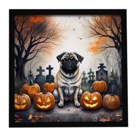 Fawn Pug Spooky Halloween Framed Metal Print Bathroom, Kitchen, Office, Home Decor Wall Art Ready to Hang, Square, 8X8