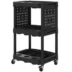 3-Tier Rolling Tool Cart, 200 LBS Capacity Plastic Utility Cart With Side Shelves For Garage, Workshop, Black (Option: BlacK)
