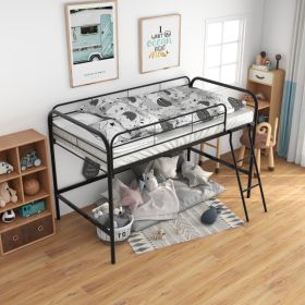 Metal Twin Loft Bed , Twin Size High Loft Bed Black (Option: BlacK)