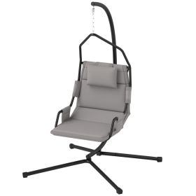Hammock Chair With Stand And PA Coating Cushion, Hanging Swing Chair With Steel Frame For Indoor And Outdoor, Gray (Option: Gray)