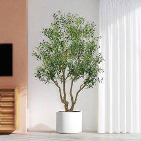 8FT Tall Artificial Olive Tree - Large Faux Potted Tree with Natural Trunk and Lifelike Olive Leaves and Fruit, Elegant Indoor/Outdoor Decorative (Option: GREEN)