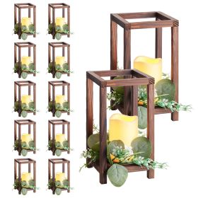 12 Set/36 Pcs Wooden Wedding Lantern Centerpiece (Quantity: 36 pcs, Color: Brown)