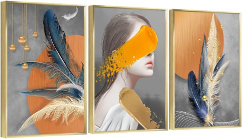 Framed Canvas Wall ArtOil Paintings Impressionism Aesthetic Prints Canvas Paintings for Living Room Bedroom Office Home; 3 Panels (GOLD: 12*16)